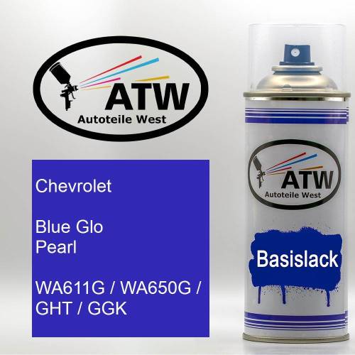Chevrolet, Blue Glo Pearl, WA611G / WA650G / GHT / GGK: 400ml Sprühdose, von ATW Autoteile West.